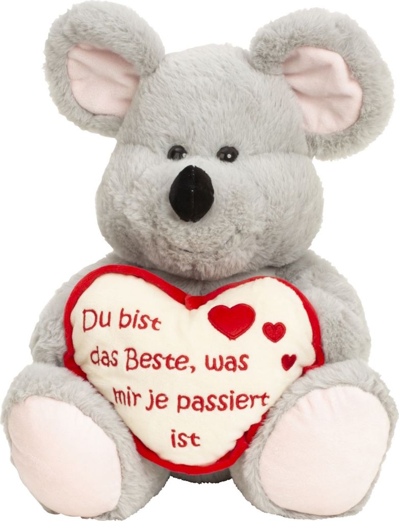 Kuscheltier Maus mit Herz Du bist das Beste 30 cm groß Plüschmaus Plüschbär samtig weich