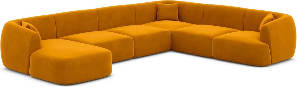 Samtstoff U-Form XXL Wohnlandschaft Elvira Senf Links