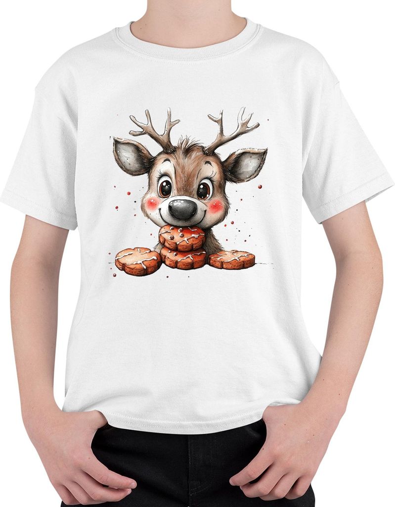 Rentier Lebkuchen Weihnachten süß Kinder Geschenk Niedlich Uni Kinder T-Shirt, Weiß, 116
