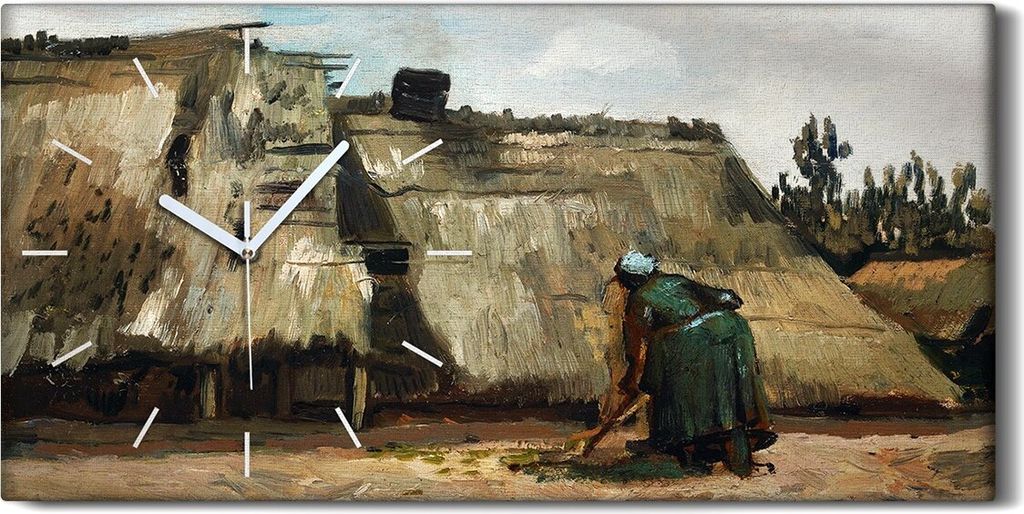 Leinwand Uhr Küche Wohnzimmer Bild 60x30 Eine Bäuerin gräbt vor ihrer Hütte - weiße Hände