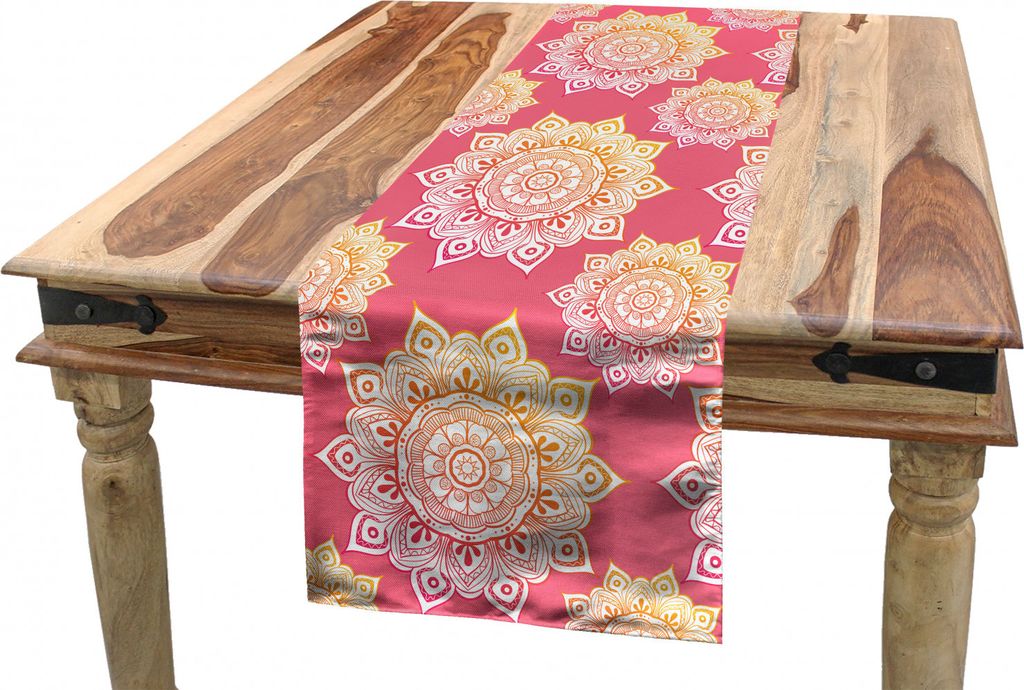 ABAKUHAUS orientalisch Tischläufer, Mandala, Esszimmer Küche Rechteckiger Dekorativer Tischläufer, 40 x 225 cm, Pastel Pink Ringelblume