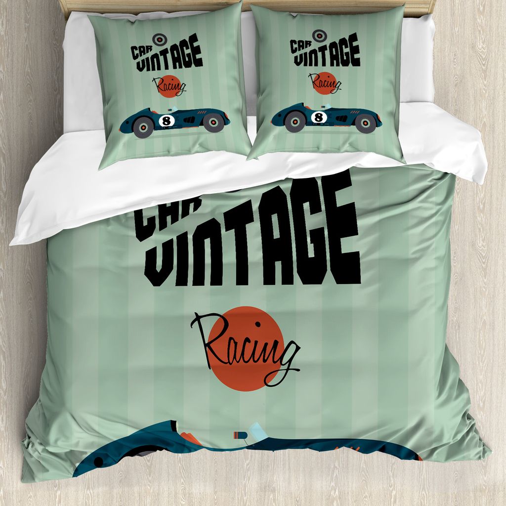 ABAKUHAUS Autos Bettbezug, Klassisches Design Laufen, Milbensicher Allergiker geeignet mit Kissenbezügen, 155 cm x 220 cm - 80 x 80 cm, Resedagrü...