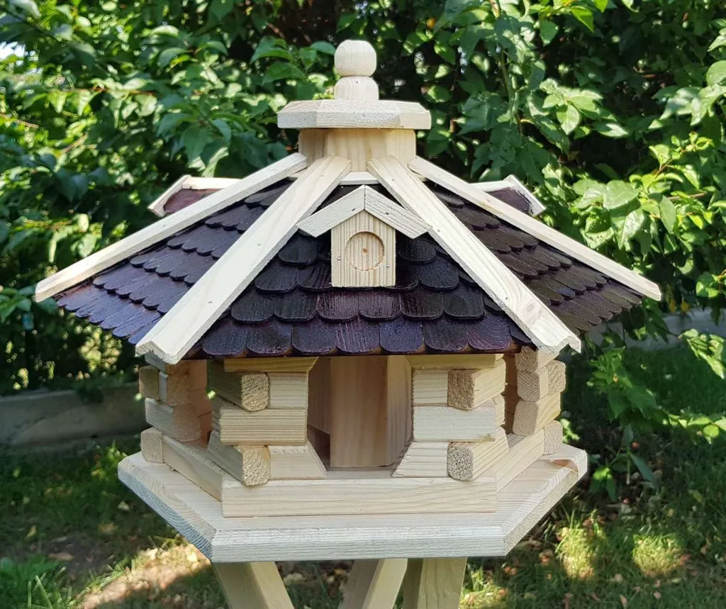 Mangeoire oiseaux type 37 bois brun bardeaux bois design traditionnel