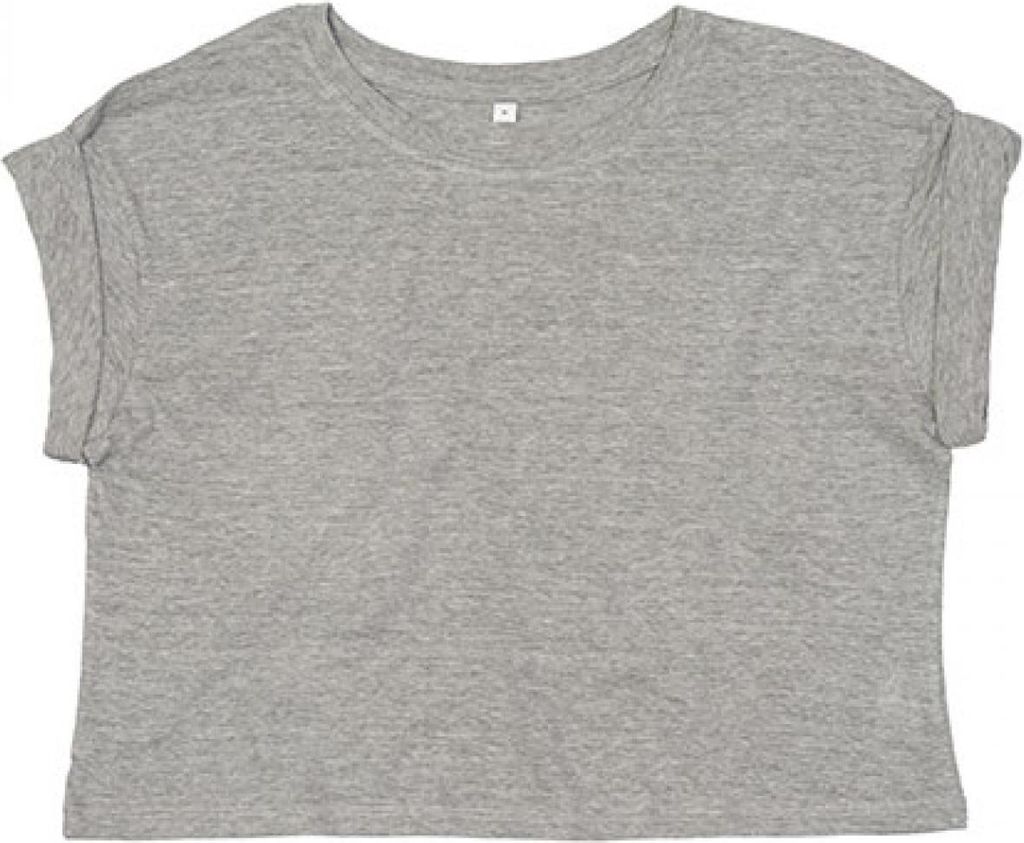 Mantis M96 | Damen Crop Top T / Fallende Schulterpartie - Farbe: Heather Grey Melange - Größe: L