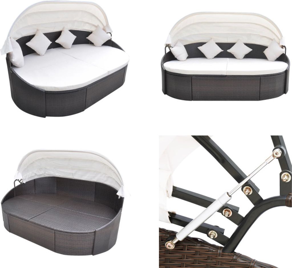 vidaXL Outdoor Loungebett mit Dach Poly Rattan Braun - Sonnenliege - Sonnenliegen - Rattan-Lounge - Rattan Lounge