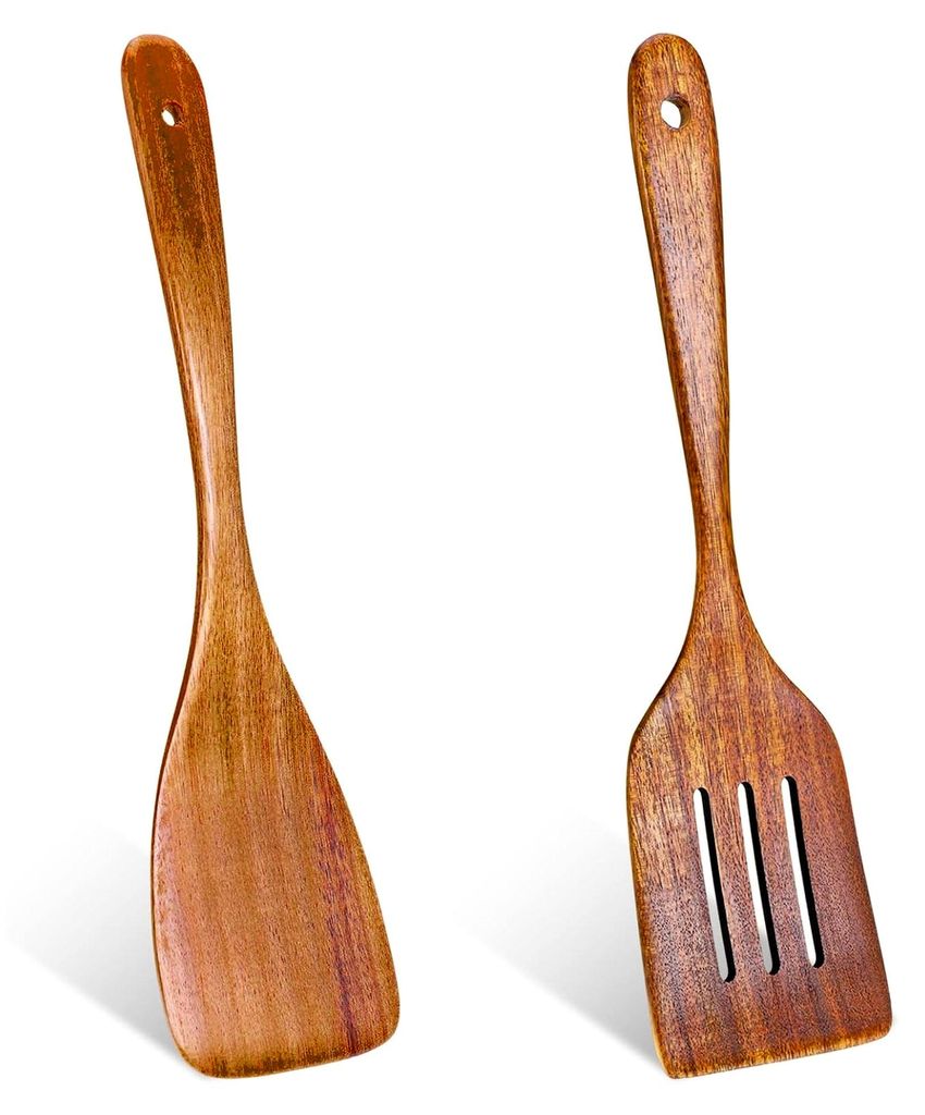 Pfannenwender aus Holz, 2 Stück, hitzebeständig mit einzigartiger Maserung, Küchenutensilien