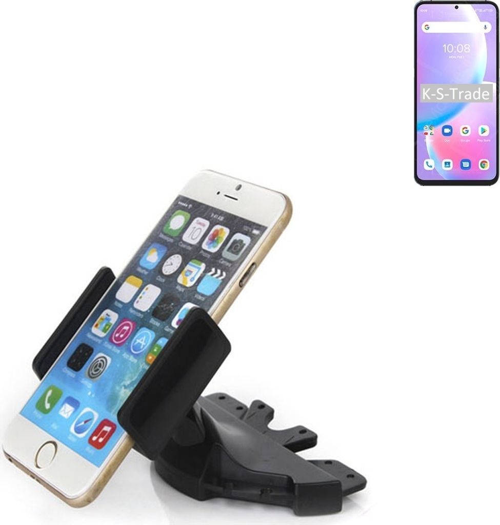 K-S-Trade CD Schlitz Halterung kompatibel mit UMIDIGI A11 Pro Max Autohalterung KFZ-Halter Radio Handy Halterung 360° drehbar schwarz