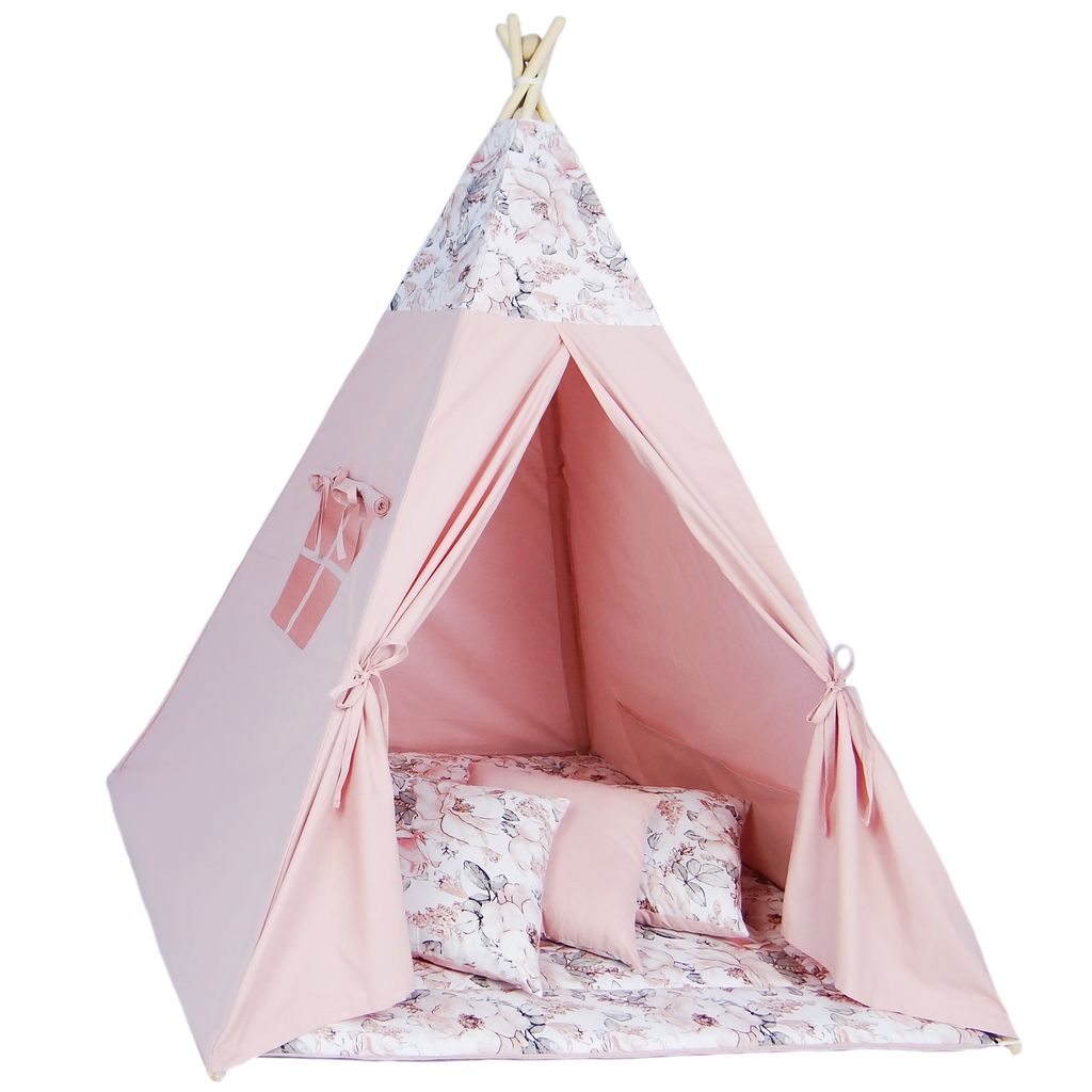 Weiß Tipi Spielzelt für Kinder Baumwolle-Segeltuch Kinderzelt Wigwam Teepee Zelt 