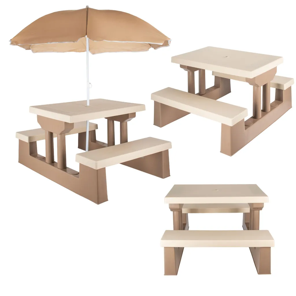 COIL tavoli per bambini, tavoli da giardino, tavolo da picnic per bambini con panche, ombrellone, panca per bambini, marrone