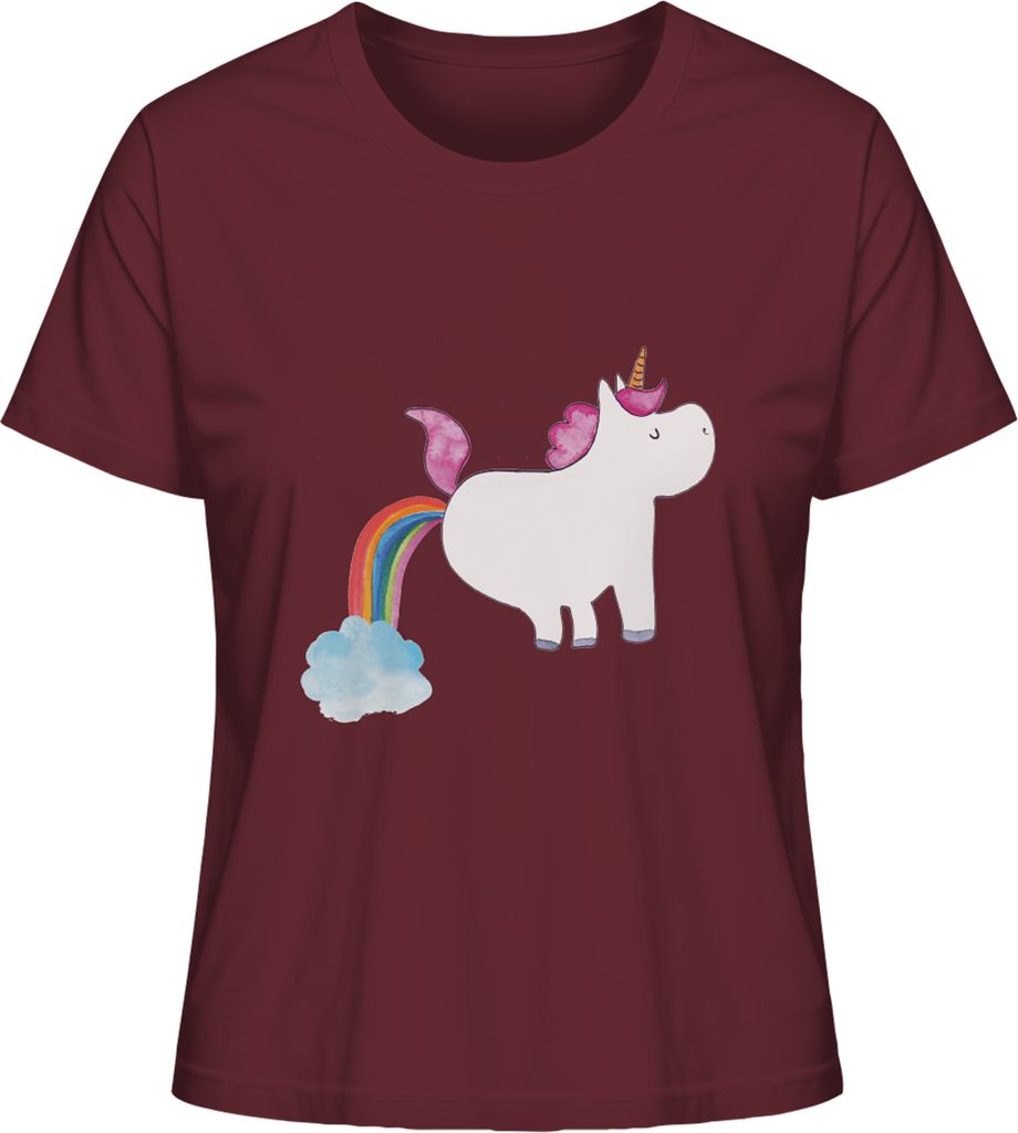 Mr. & Mrs. Panda Damen Basic T-Shirt Einhorn Pupsen Größe XL - Burgundy - Geschenk, Oberteil, Unicorn, Lustig, shirt, Regenbogen, Freundin, Glitzer