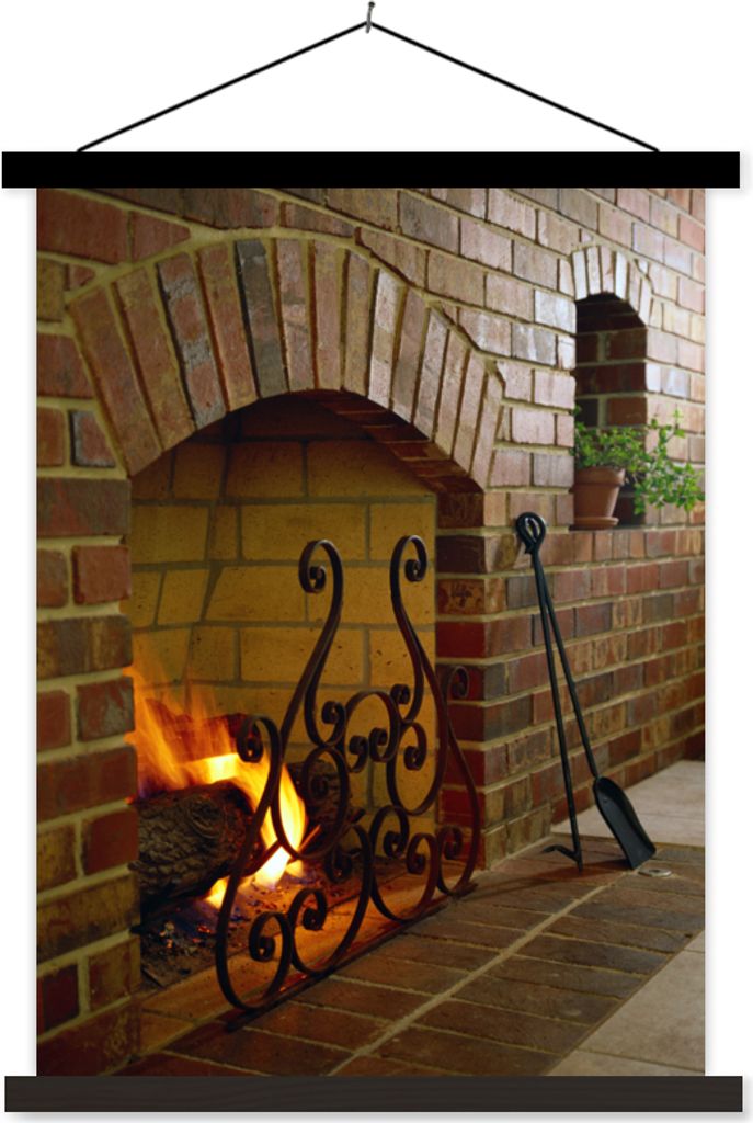 MuchoWow Textilposter Feuer im Kamin 40x53 cm mit schwarzem Rahmen - Abbildung