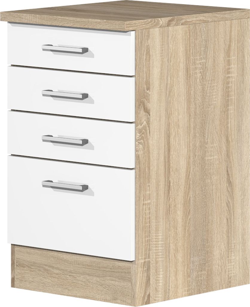 Schubkastenschrank - 50 cm breit - Weiß Sonoma Eiche – Salerno
