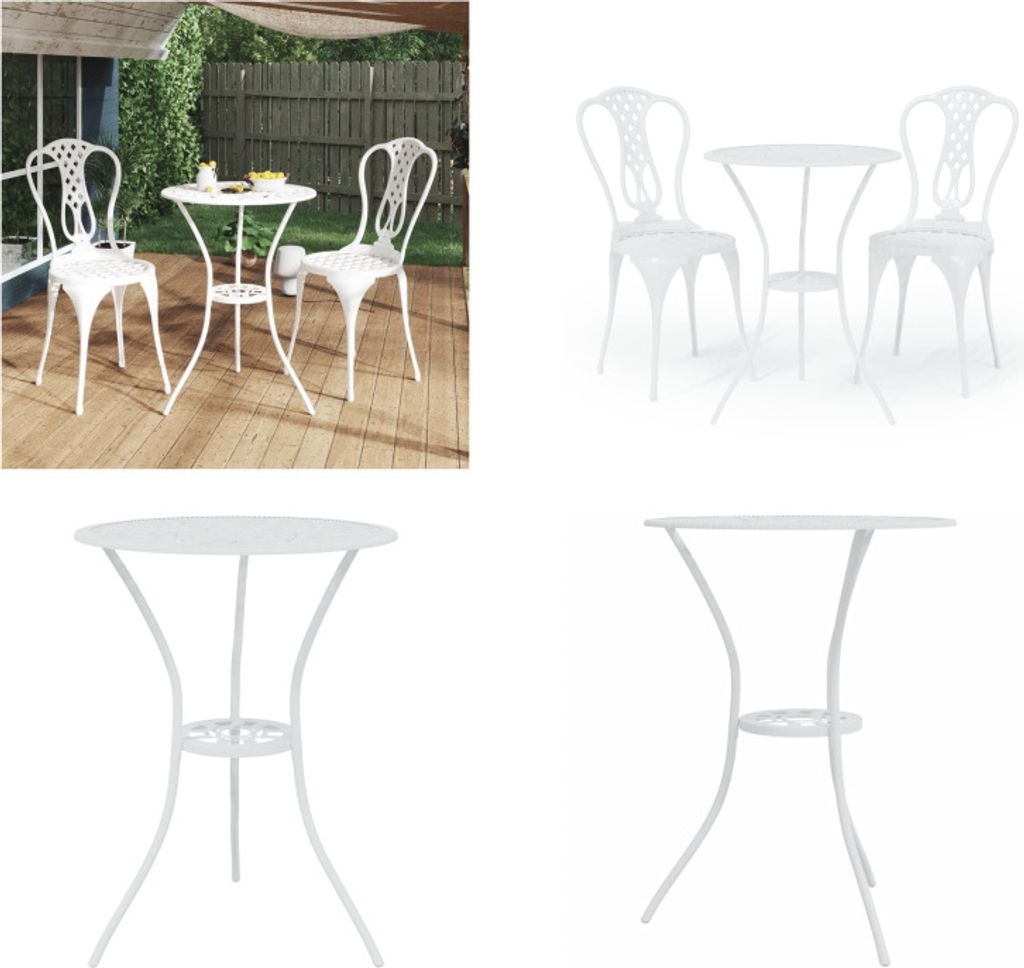 vidaXL 3 tlg. Bistro Set Aluminiumguss Weiß - Bistro-Set - Bistro-Sets - Bistrotisch Und Stuhl - Outdoor Bistro Set