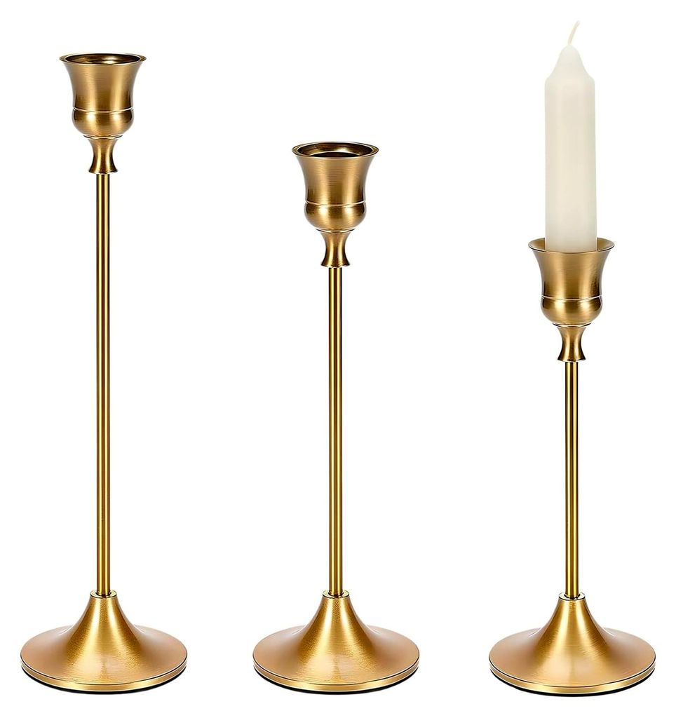 Kerzenständer Stabkerzenhalter 3er Set, Metall Kerzenhalter Stab, Vintage Dekorativer Kerzenhalter für Party Hochzeit Deko Wohnkultur, 23/20/17 c...