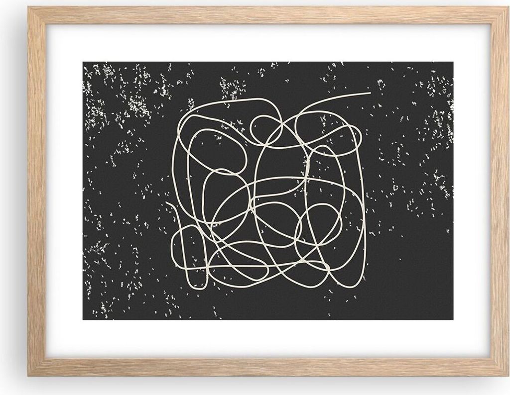 Gerahmtes Poster - Rahmen in heller Eiche - Modern Linie Schwarz - 40x30 cm - Wand Bild - Wanddeko - Wandbilder - Kunstposter - Wandposter - Bilder...