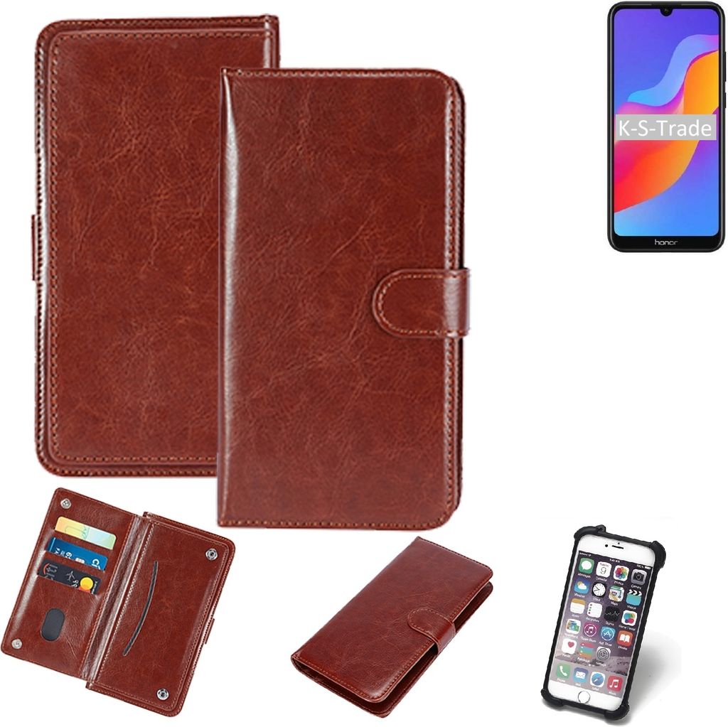 K-S-Trade 360° Hülle kompatibel mit Huawei Honor 8A braun Kunstleder Case BookCase WalletCase Kunstlederederhülle Handyhülle, Rundumschutz Bumper