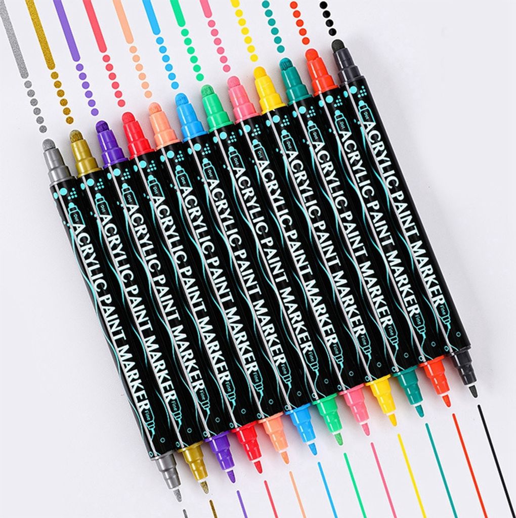 Acrylstifte 36 Farben, Wasserfeste Marker Stifte Mit Doppelspitze Permanent Marker Stifte für Steine, Keramik, Glas, Holz, Leinwand