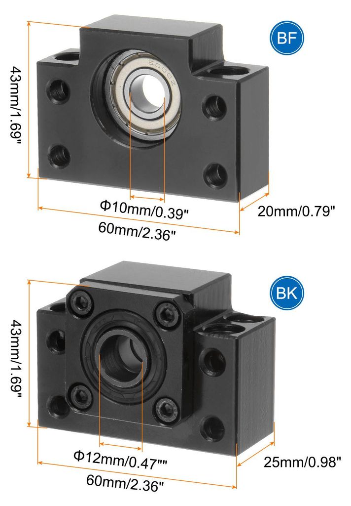 Kugelumlaufspindel BK12/BF12 Endstš¹tzen mit Metall-Kugelumlaufmutter fš¹r CNC-Maschine 1 Satz