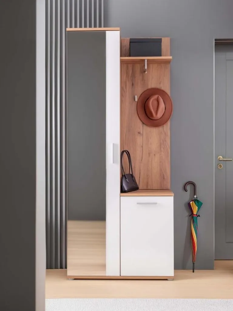 Armoire de rangement Intra avec miroir et étagères - Finition blanc mat - 8