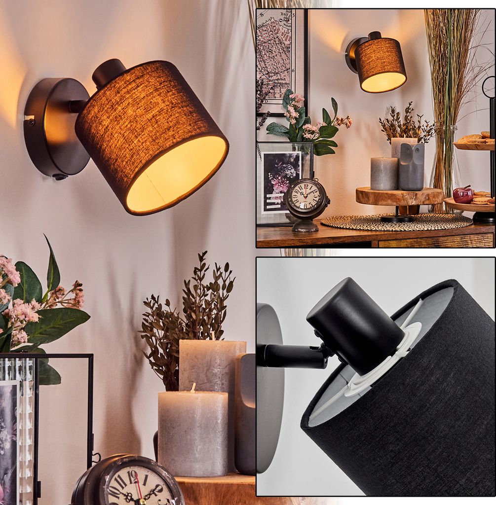 Schiavonea verstellbare Wandlampe aus Metall/Stoff in Schwarz/Weiß