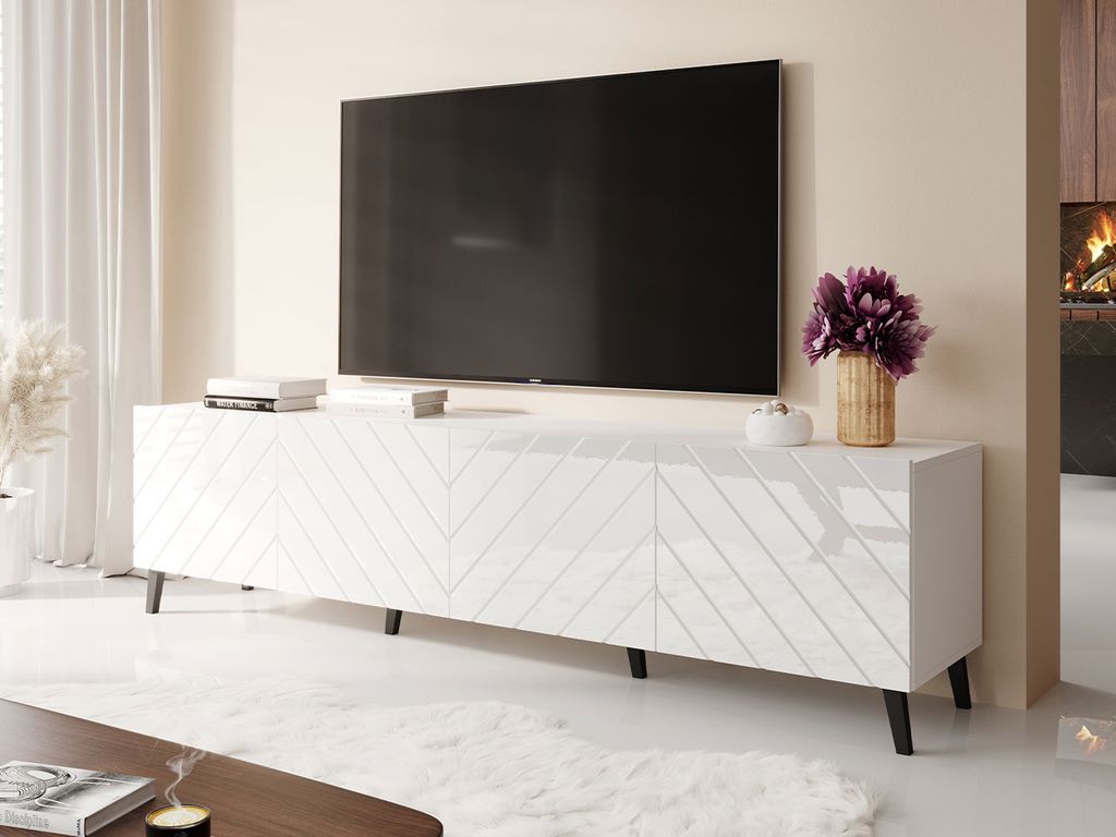 mirjan24 tv-lowboard abeto 200, tv-tisch mit 4 türen, modern wohnzimmer  tv-kommode, stilvoll kolektion (farbe: weiß / weiß hochglanz)