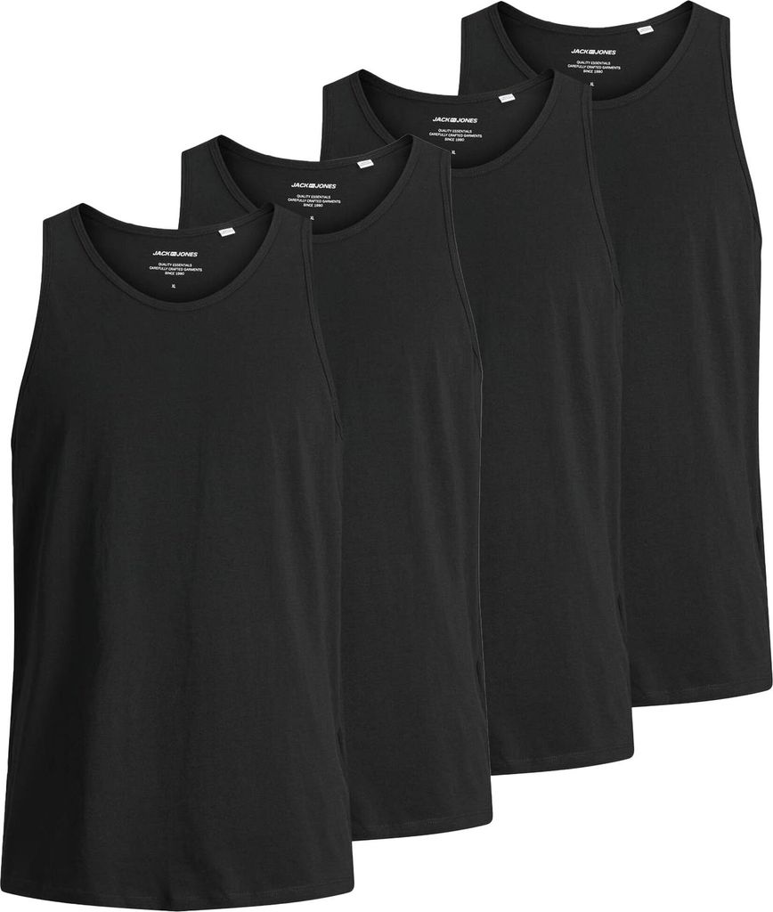 JACK&JONES Herren Tanktop, 4er Pack - JACBASIC TANKTOP, einfarbig, Baumwolle Schwarz L