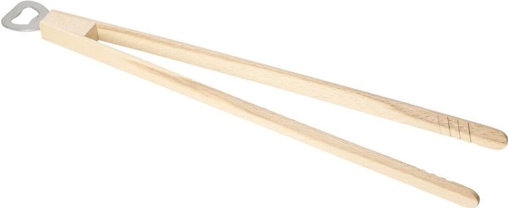 Grillzange aus Holz - Fleischzange lang 43 cm - ausgefallenes BBQ Grillzubehör mit Flaschenöffner - Natur