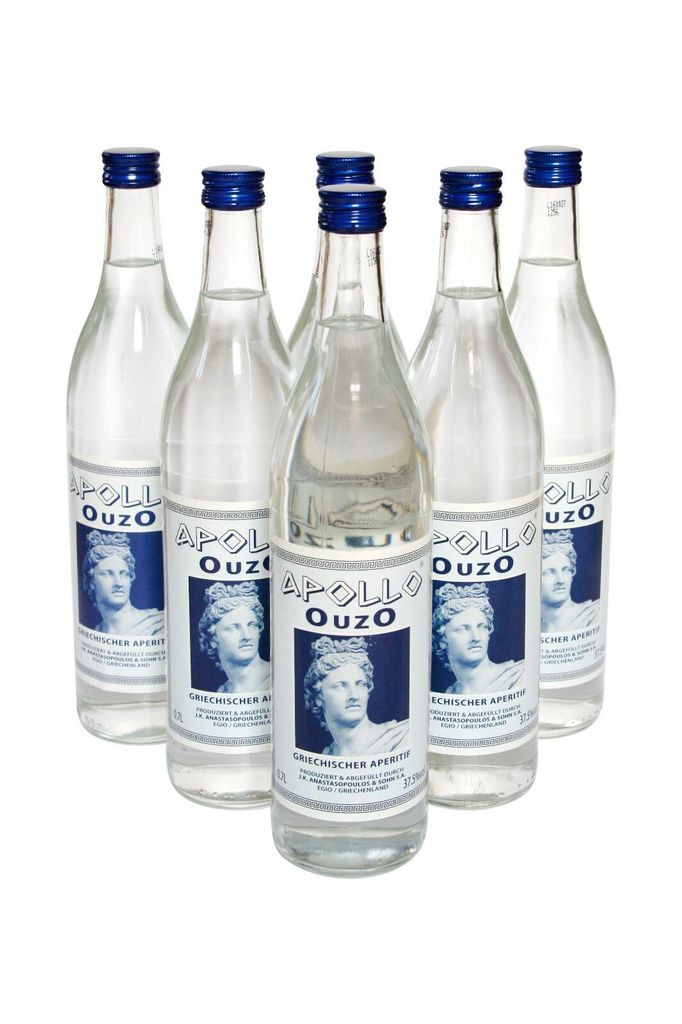 6 Flaschen Ouzo Apollo 37,5% Vol., 0,7 l Liter 700 ml Produktbild 