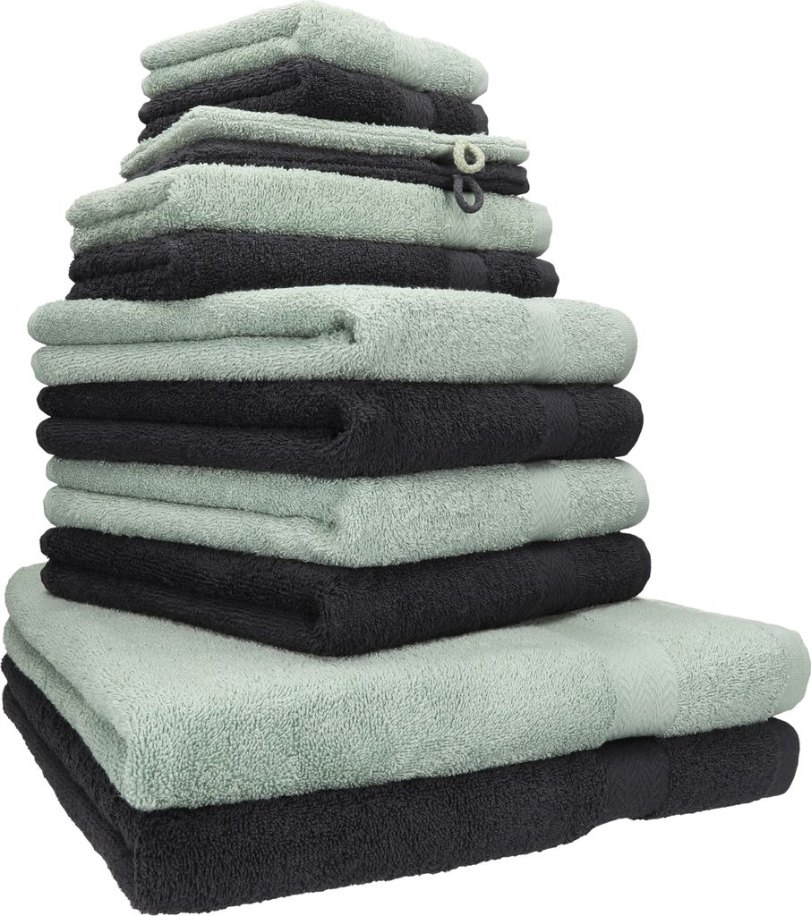 Betz 12-tlg. Handtuch-Set PREMIUM 2 Duschtücher 4 Handtücher 2 Gästetücher 2 Seiftücher 2 Waschhandschuhe Farbe: graphit / heugrün