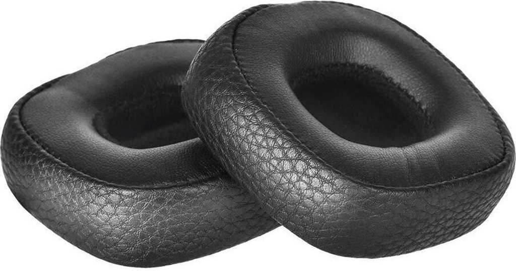 Two black ear pads for headphones are shown on a white background.