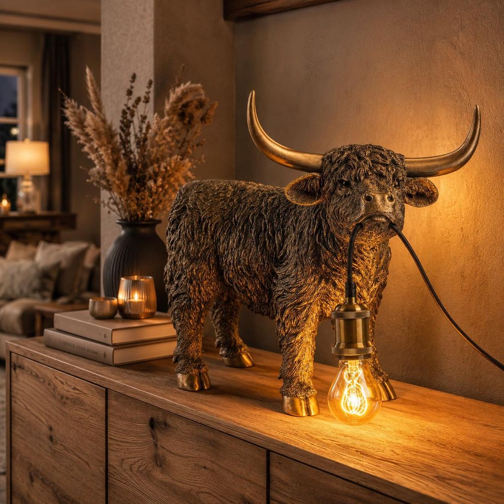 formano Hochlandrind Lampe Stimmungslampe Antik-Goldfarben