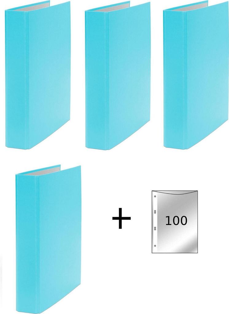 4x Ringbuch / DIN A5 / 2-Ring Ordner / Farbe: türkis + 100 Prospekthüllen
