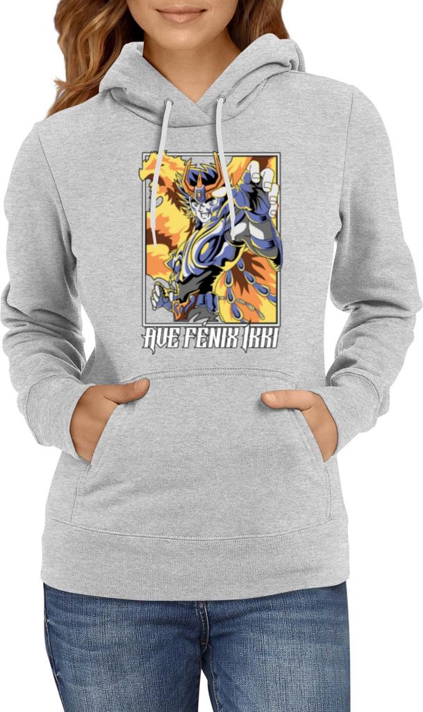 Damen Kapuzenpullover Japan Anime Manga Saint Anime Seiya Ave Phenix Ikki, Lady 2XL / Grau