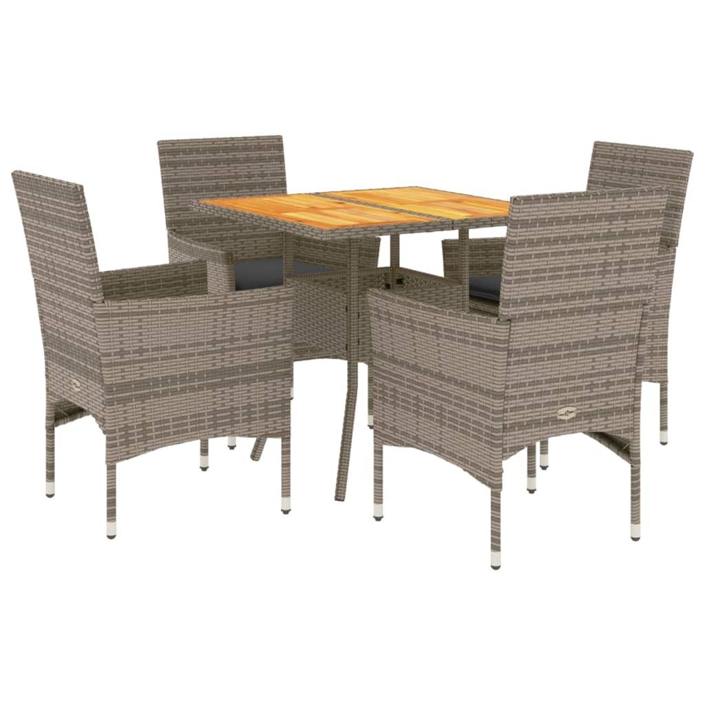 "im Sonderangebot" 5-tlg. Garten-Essgruppe - elegantes Design - Sitzgruppe/Gartenmöbel-Set - mit Kissen Grau Poly Rattan Akazie - Terassenmöbel D...