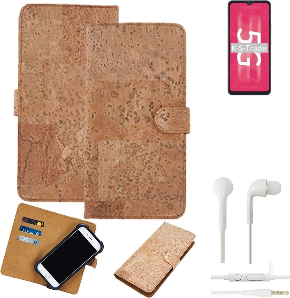 K-S-Trade Hülle kompatibel mit ZTE Blade 20 5G + in ear Kopfhörer Kork Handyhülle Cover Schutzhülle TPU Case Bumper in Hellbraun, (1x)
