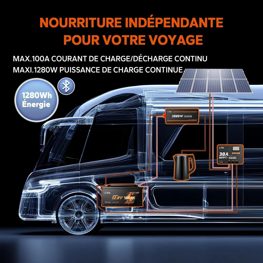 Accumulateur Lithium 12V 100Ah LiFePO4 H190 avec Bluetooth Intégré - 9