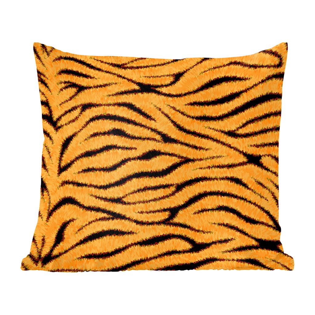 MuchoWow Zierkissen Sofakissen Wohnzimmer Dekokissen 60x60 cm Tigerdruck - Orange - Schwarz - Sitzfläche - Foto Polster
