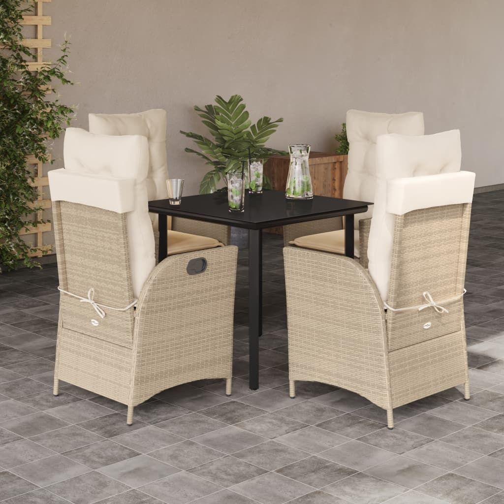Maison Exclusive - 5-tlg. Garten-Essgruppe mit Kissen Beige Poly Rattan