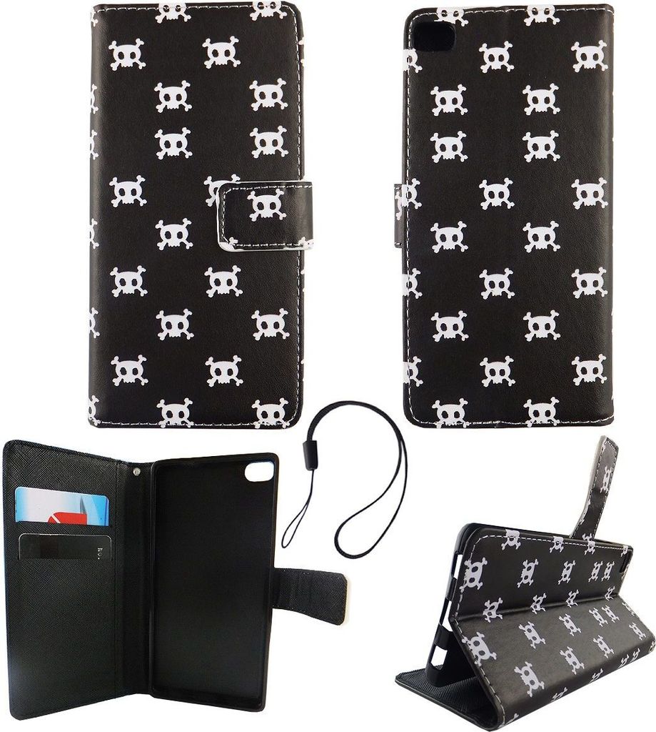 Handyhülle Tasche für Handy Huawei P8 Polka Dot Totenkopf