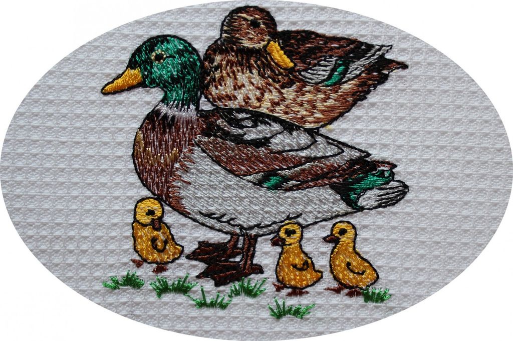 Triolino Waffelpique-Geschirrtuch Küchentuch 100% Baumwolle schöne Stickerei, Grösse:50 cm x 70 cm, Farbe:Enten