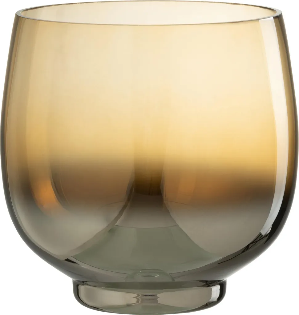 Grand Photophore J-Line Verre Fumé Jaune et Argenté Effet Miroir Rond