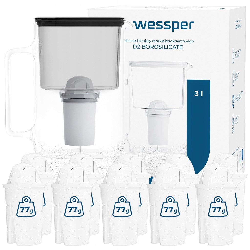Wessper D2 BOROSILICATE Wasserfilterkanne 3 L Schwarz – Produktbild 
