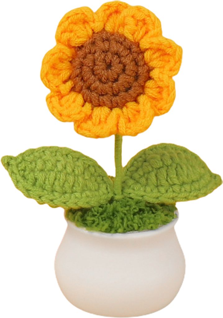 Handgefertigte gestrickte Sonnenblumen-Topfpflanzen-Dekoration, gehäkelte Wollblume, Schreibtisch-Dekoration, Hausgarten-Ornament für Hochzeitsfo...