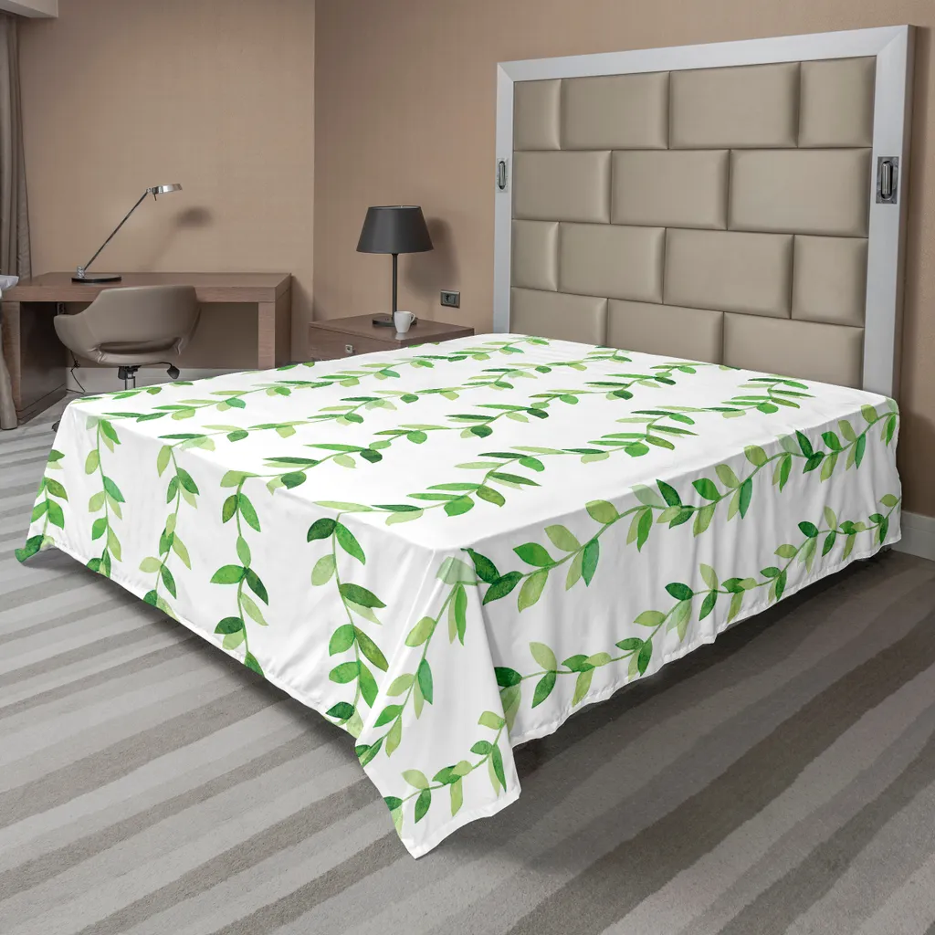 Drap plat ABAKUHAUS motifs lierre aquarelle 260x228 cm en vert doux