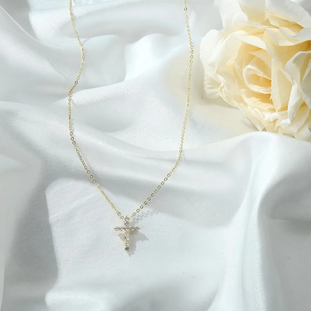 Collier Plaqué Or 14K Double Chaîne Croix EVALICTING Anti-Ternes - 6