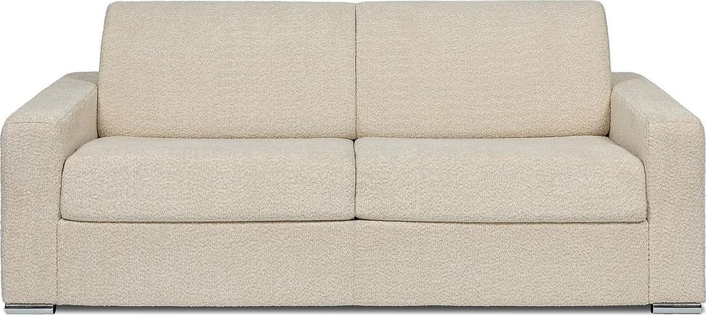Schlafsofa mit Matratze 4-Sitzer - Liegefläche Lattenrost mit breiten Latten 160 cm - Matratze 14 cm - Bouclé-Stoff - Beige - CALITO