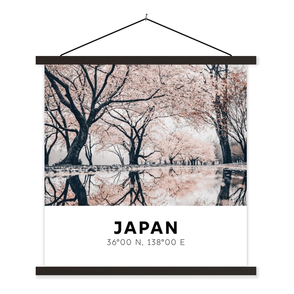 MuchoWow Textilposter Japan - Sakura - Frühling - Rosa 40x40 cm mit schwarzem Rahmen - Fotos