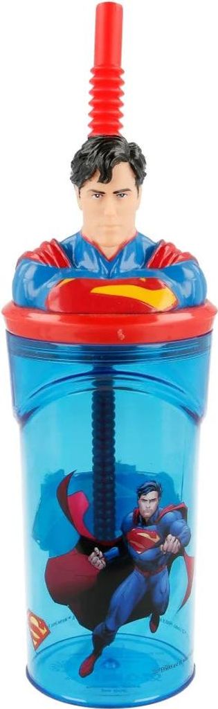 DC Comics Superman 3D Deckel Kinder Trinkbecher Becher mit integriertem Halm