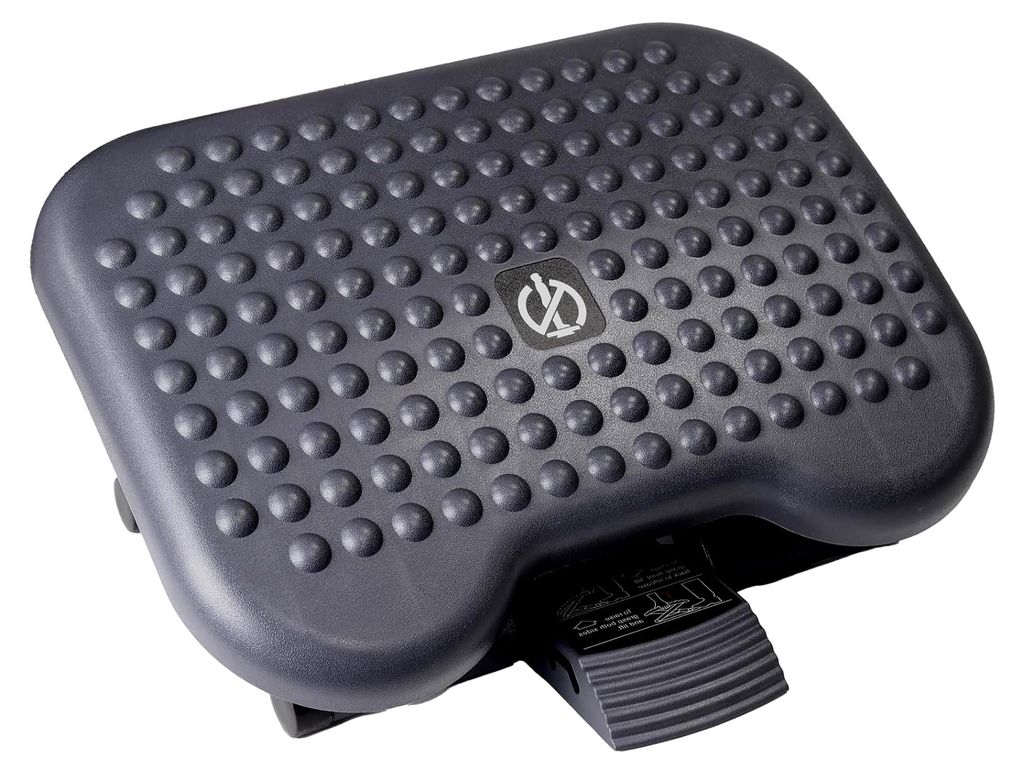 Fußstütze für den Schreibtisch, rutschfeste Basis, verstellbarer Winkel und Höhe, Massageeffekt, ergonomisch und anpassbar.