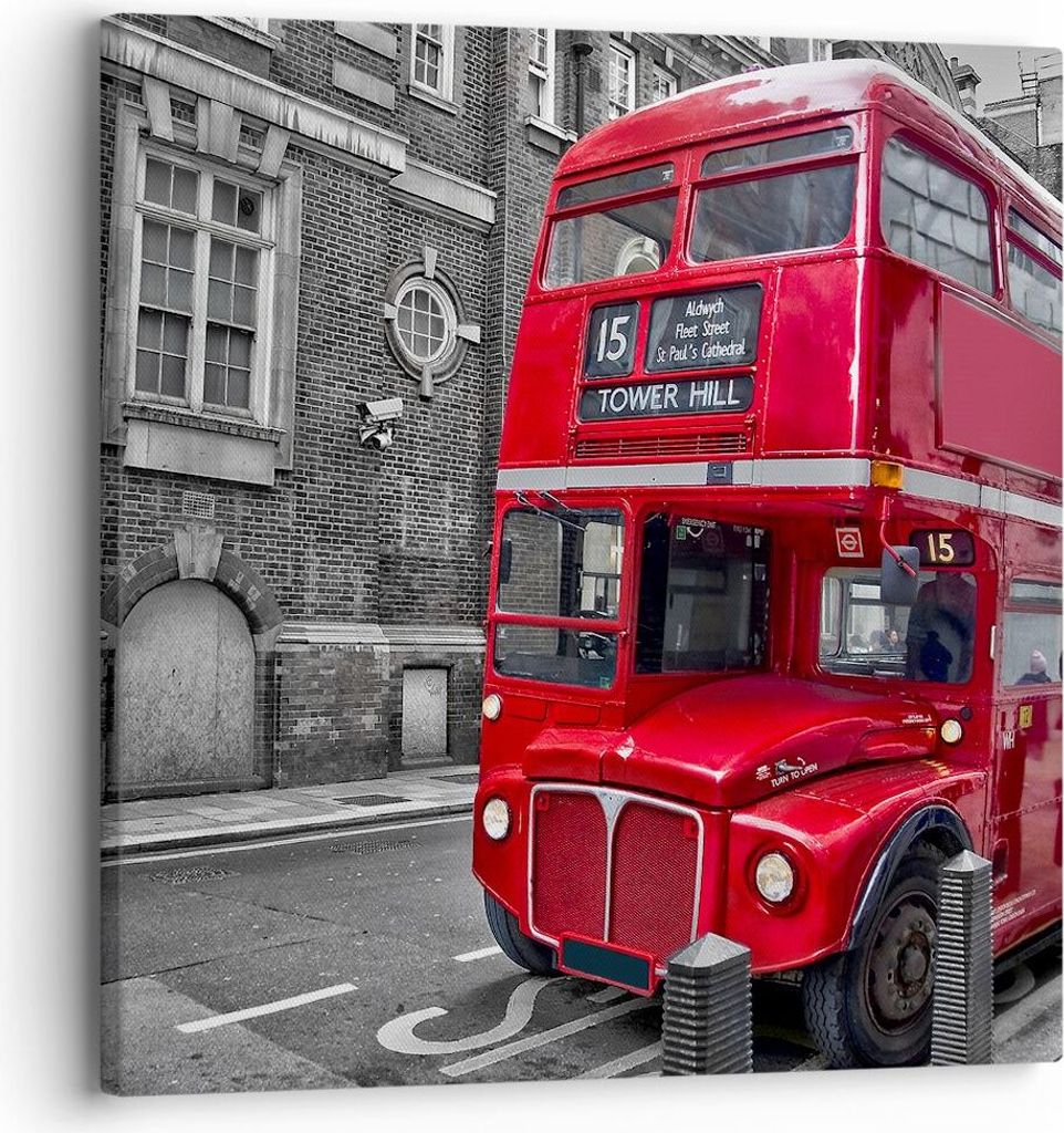 Bild auf Leinwand - Leinwandbild - Bus Denkmal London Geschichte - 30x30cm - Wand Bild - Wanddeko - Leinwanddruck - Bilder - Kunstdruck - Wanddekor...